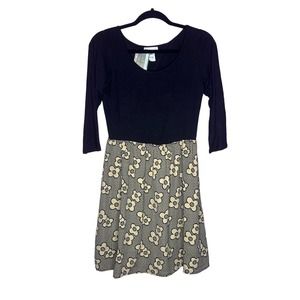 Sweeteen Womens Long Sleeve Contrasting Dress Black Floral Size M